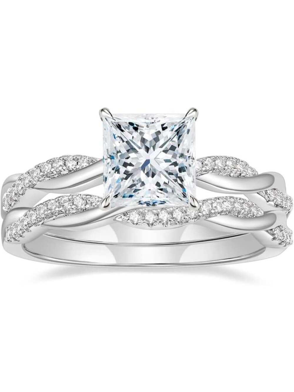 Elegant 2ct Princess Cut Wedding Band Set for Women | Bridal Ring Set